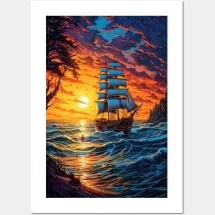 Sailboat at Sunset: A Colorful Ocean Voyage Posters and Art